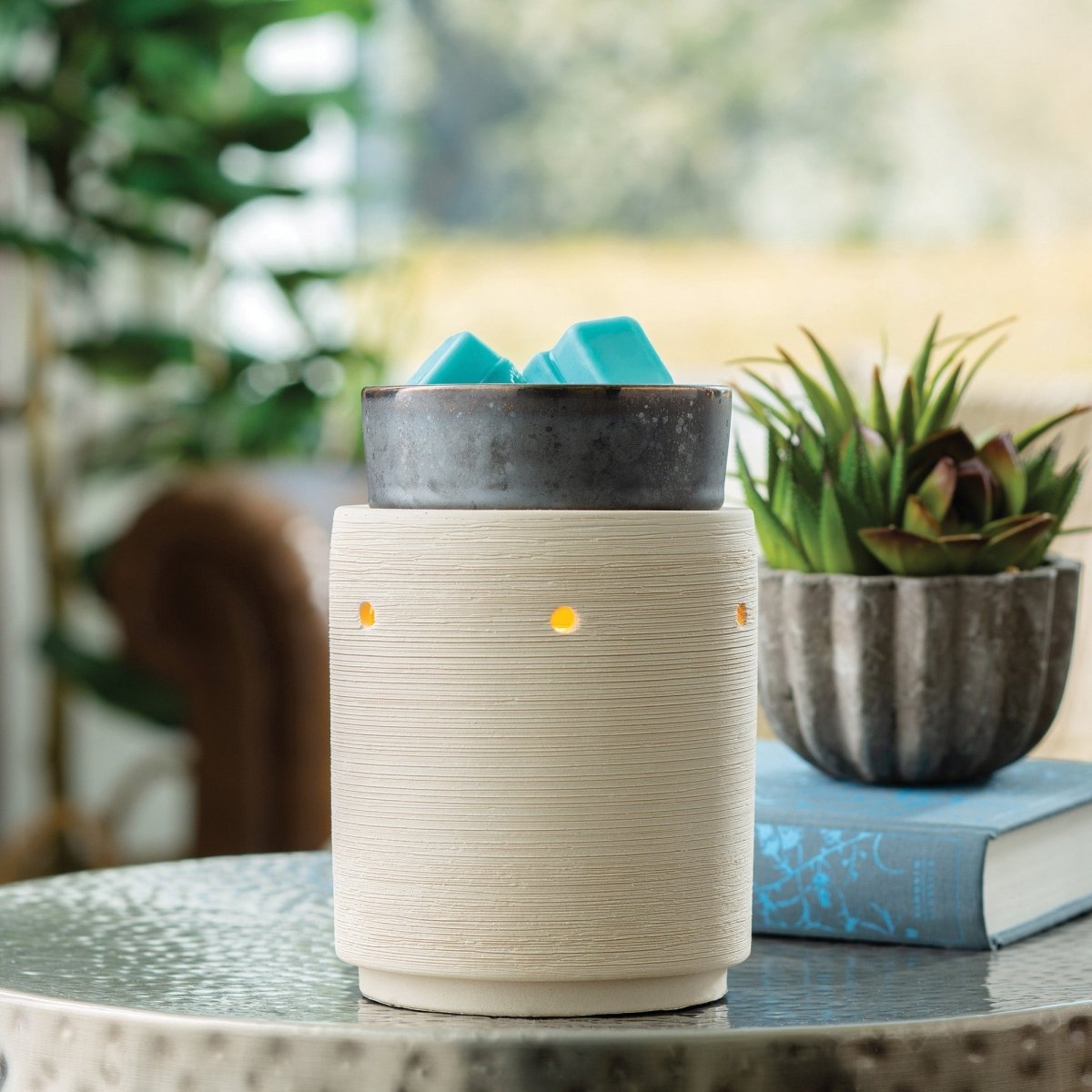 Iron and Clay Illumination Fragrance Wax Melt Warmer in living room