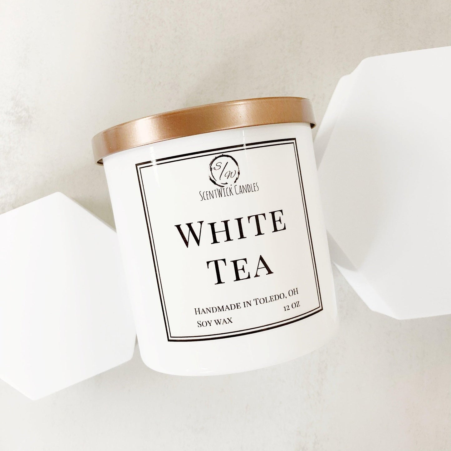 White Tea Candle | The Copper & Gold Collection - ScentWick Candles