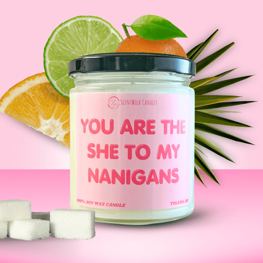 "You are the she to my nanigans" Candle - ScentWick Candles