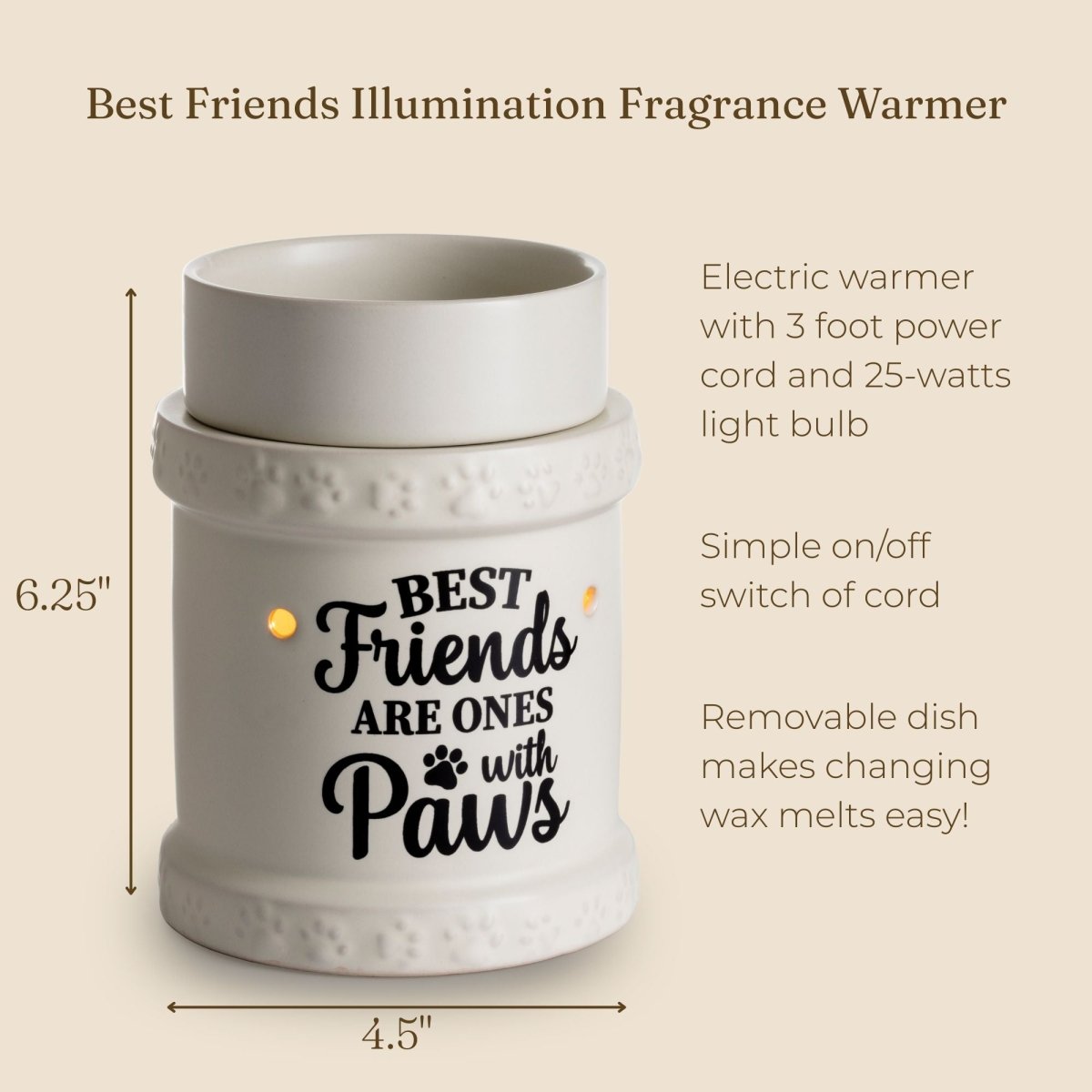 Best Friends Illumination Fragrance Wax Melt Warmer features