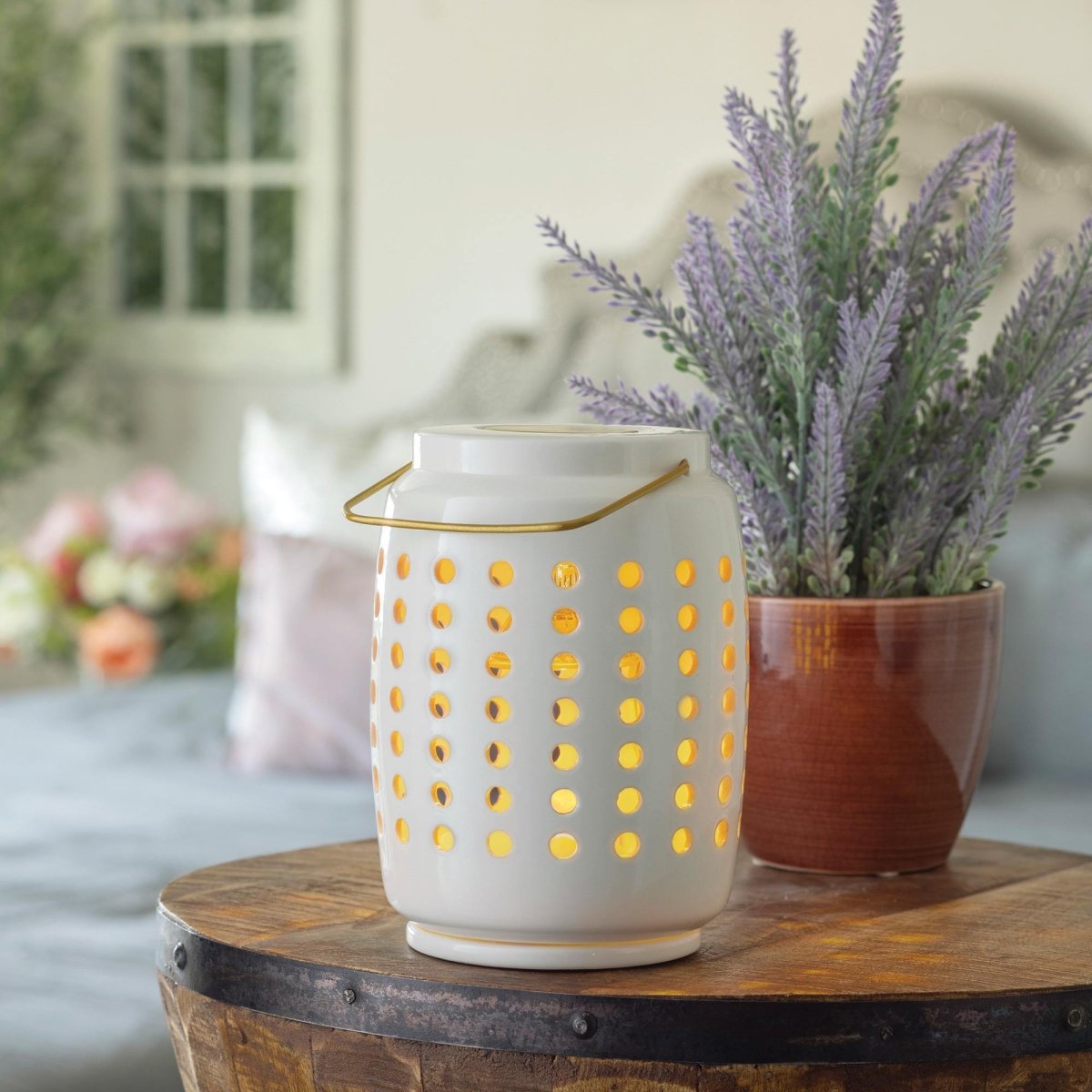 Chelsea Lantern Canopy Illumination Wax Melt Warmer on side table