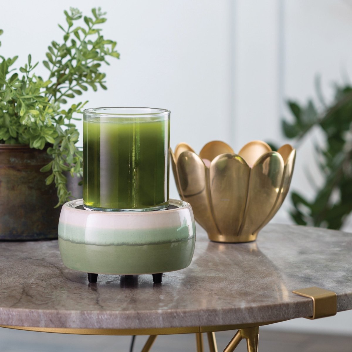 Matcha Latte 2-In-1 Classic Fragrance Wax Melt and Candle Warmer on a table