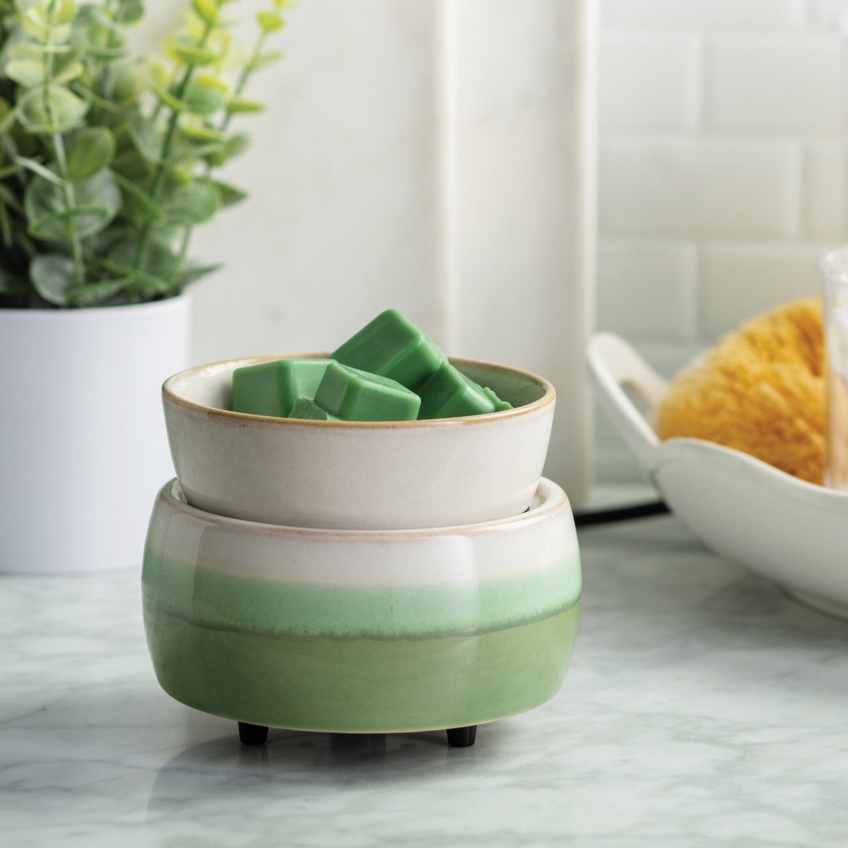 Matcha Latte 2-In-1 Classic Fragrance Wax Melt and Candle Warmer on a counter