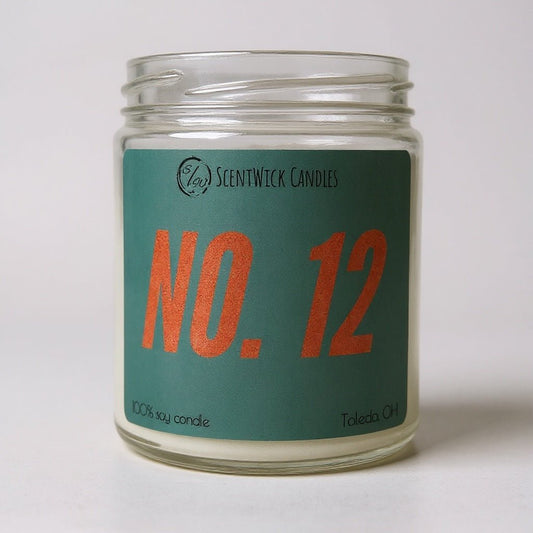 ScentWick Candles Taylor Swift inspired jar with label showing 'No. 12' on a white background