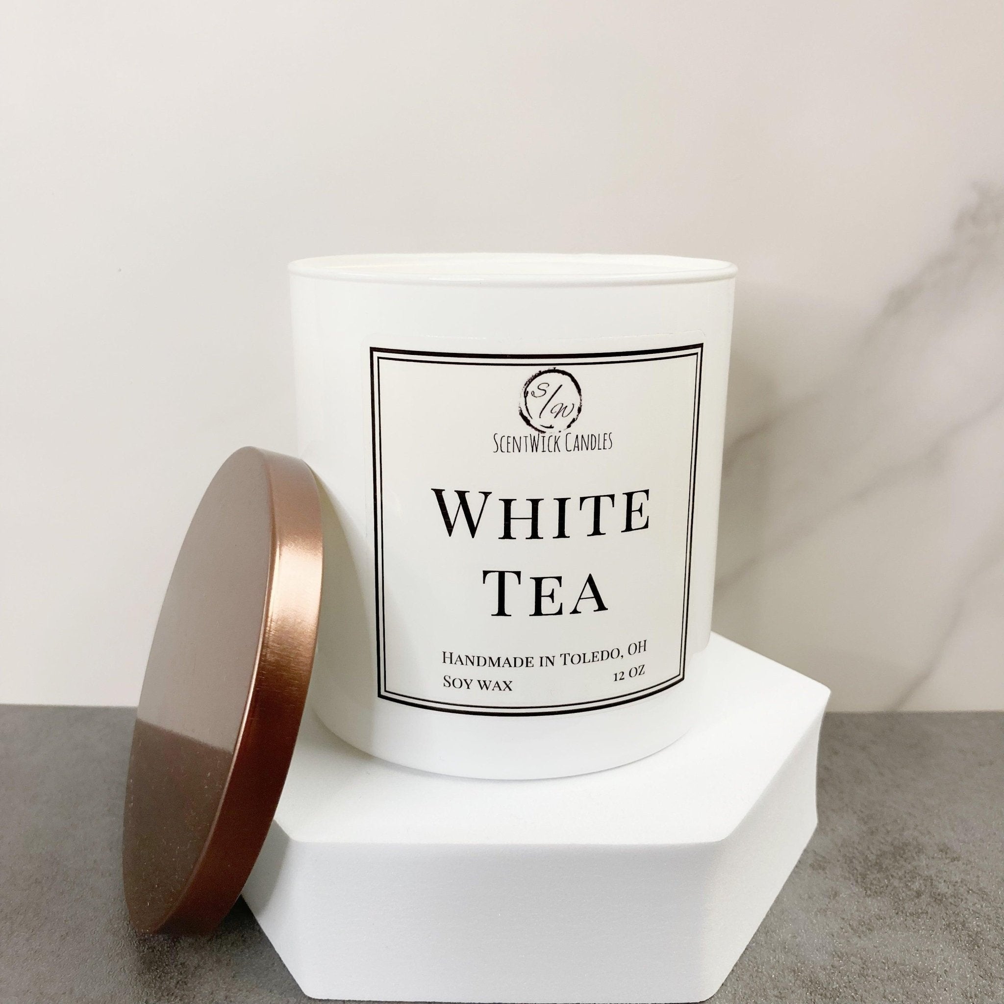 White Tea Candle | The Copper & Gold Collection - ScentWick Candles