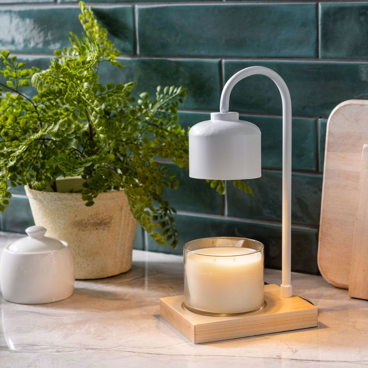 White & Wood Arched Candle Warmer Lamp - SCENTWICK CANDLES